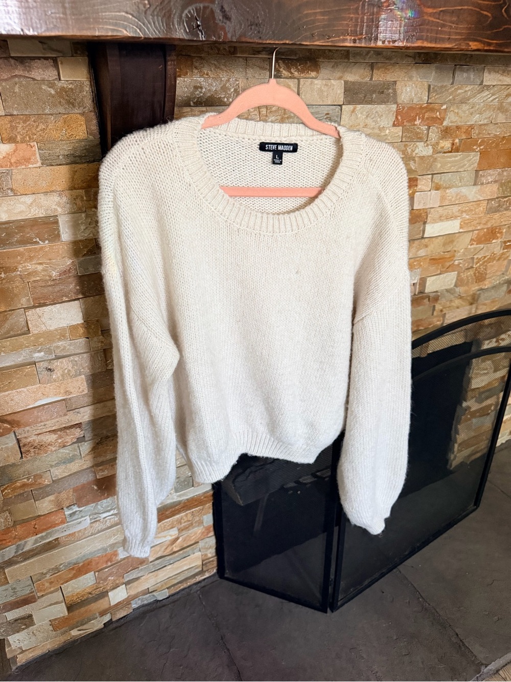 Steve Madden Ivory Crewneck Knit Sweater